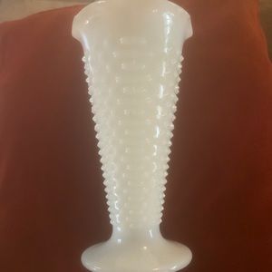 Depression Hobnail Milk Glass Vase 9”